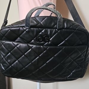 Quilted Black Travel Carryall Bag with Top Handles